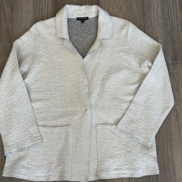 Eileen Fisher Knit Organic Cotton Blazer Stone Gray Women’s size Large Petite - Picture 7 of 13